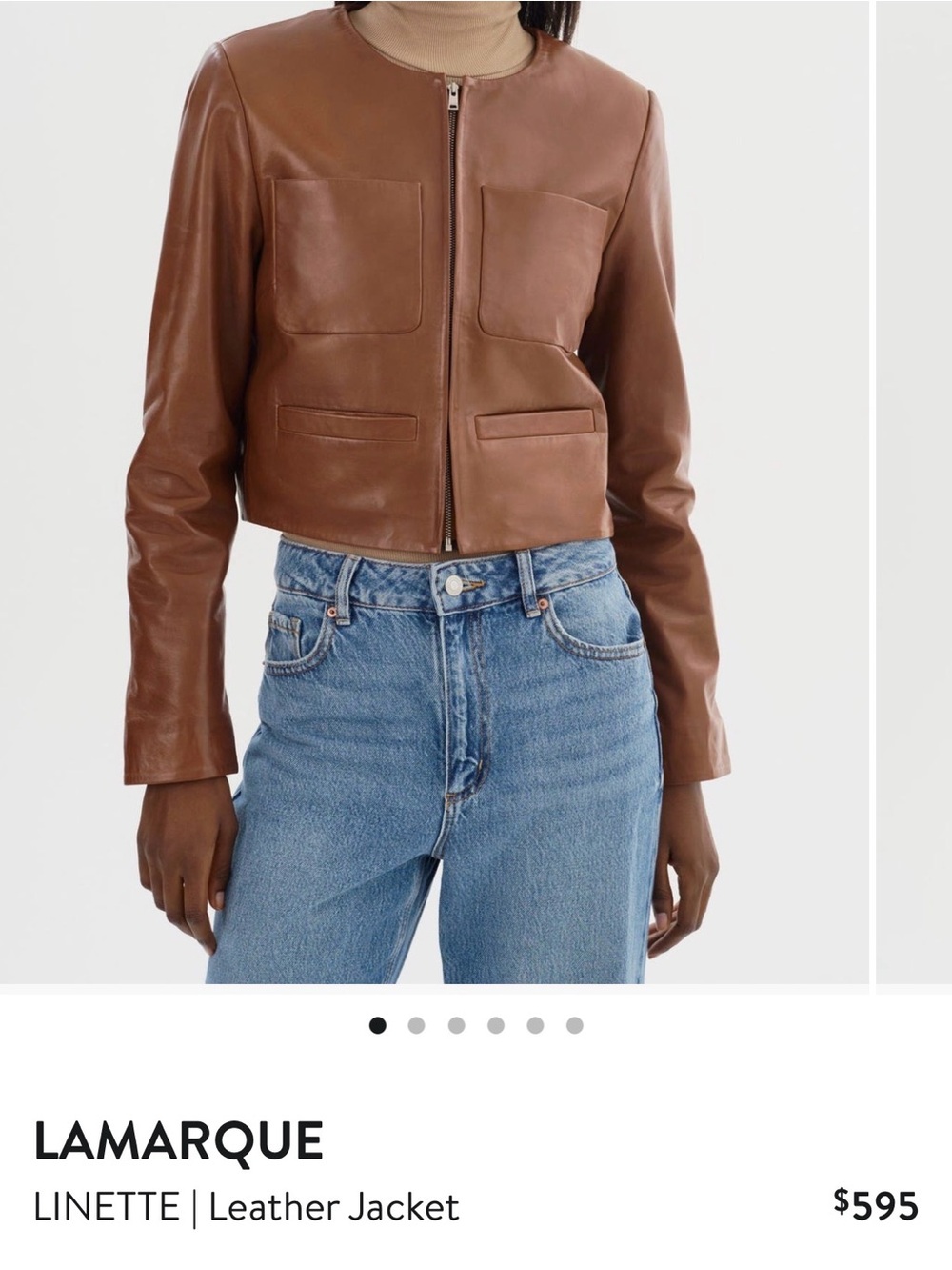 Lamarque Cognac Brown Leather Cropped Jacket